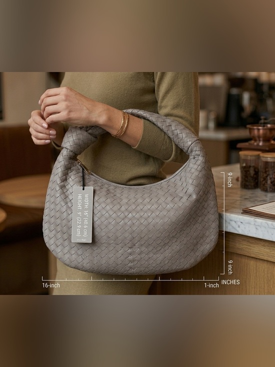 Glitzy Girlz Handbags - Woven Hobo Shoulder Bag in Taupe Gray